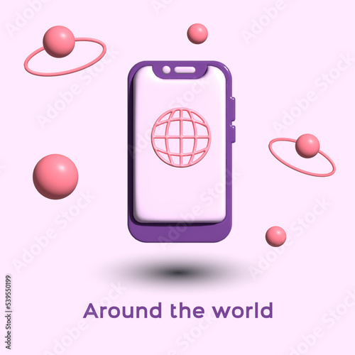 Internet in the phone, network, 3D images in trendy colors