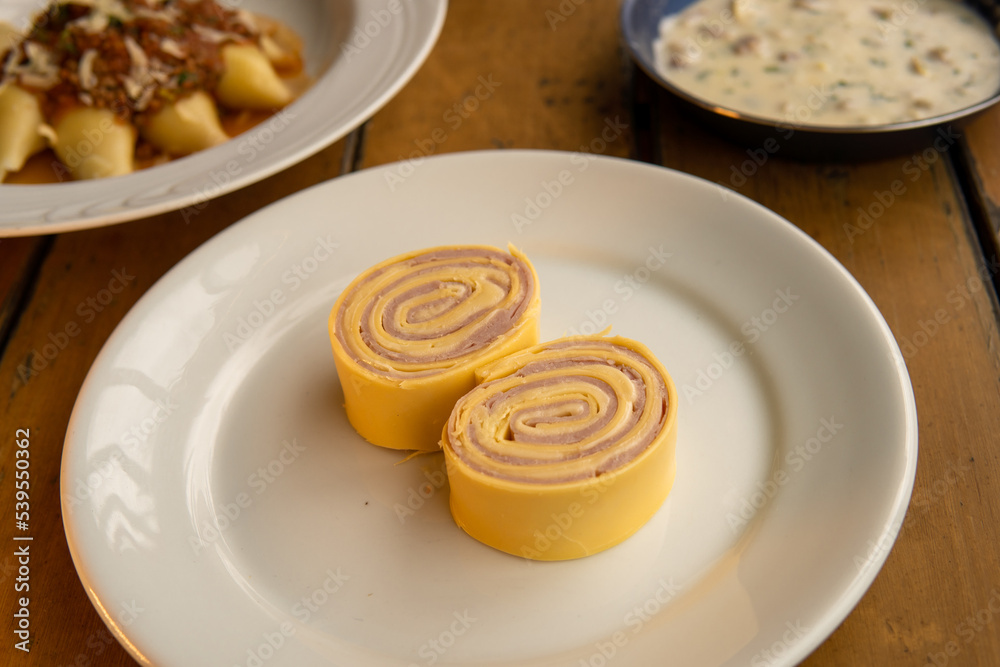 Italian pasta rondelli with ham and cheese Italian pasta rondelli with ham and cheese
