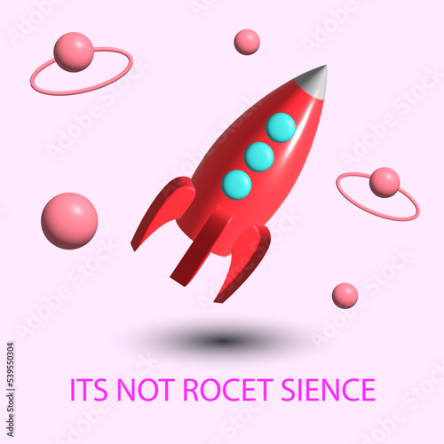 A red rocket flies among the planets