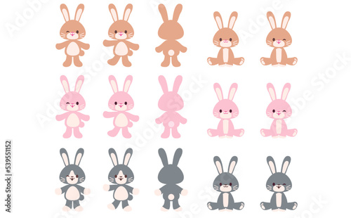 Wallpaper Mural 色とポーズの違うウサギのセットイラスト Torontodigital.ca