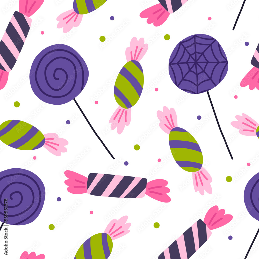 Halloween candy seamless pattern, cartoon flat vector illustration ...