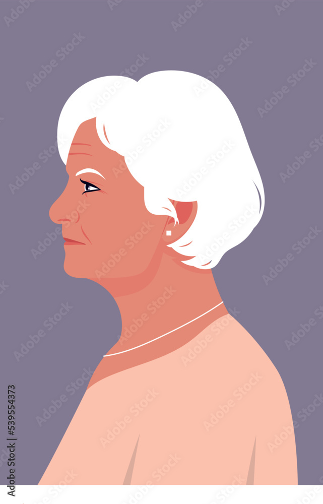 Bright multicolored portrait of an old woman with gray hair