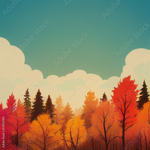 Autumn Illustration, Background and watercolor
