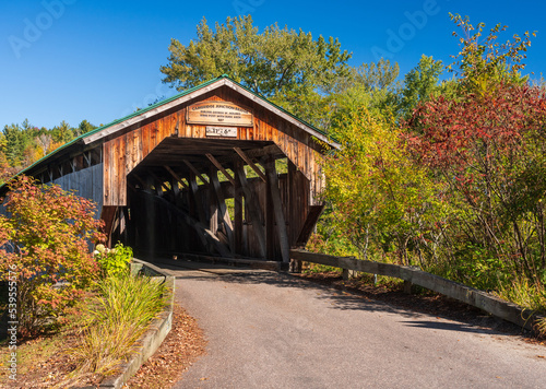 Entrance to Cambridge Junction bridge near Cambridge in Vermont during the fall