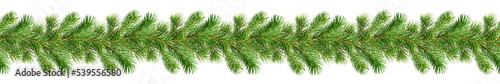 Seamless pattern of Christmas garland from green pine twigs isolated on transparent background