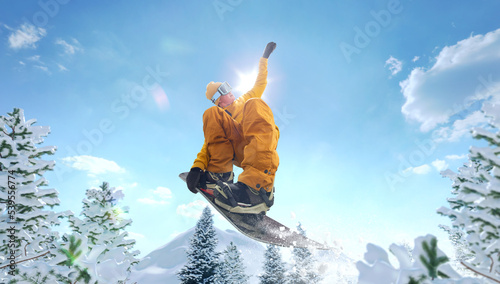 Snowboarder in action. Extreme winter sports.