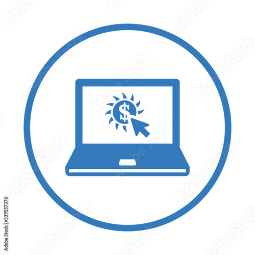 Pay per click, ppc, click icon. Blue vector design.