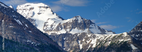 Panoramic image of snow covered Canadian Peaks near Banff 