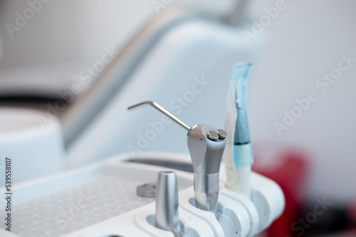closeup of dentist dental clinic tools in consultory