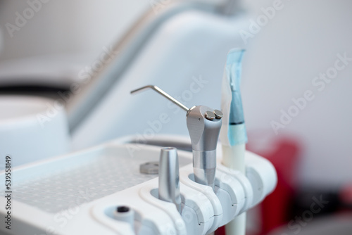 closeup of dentist dental clinic tools in consultory