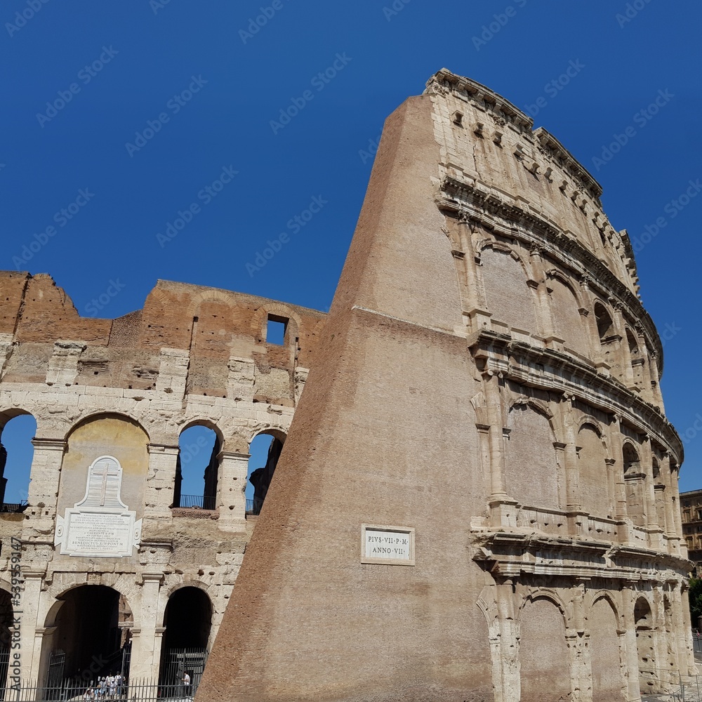 Ancient stone walls of the Roman Colosseum