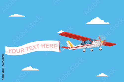 Airplane with banner, template for text. A light aircraft in the sky