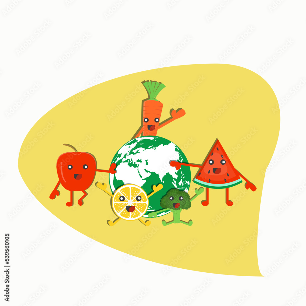 world vegan day vector , fruit cartoon character , flat design illustration world vegan day vector , fruit cartoon character , flat design illustration