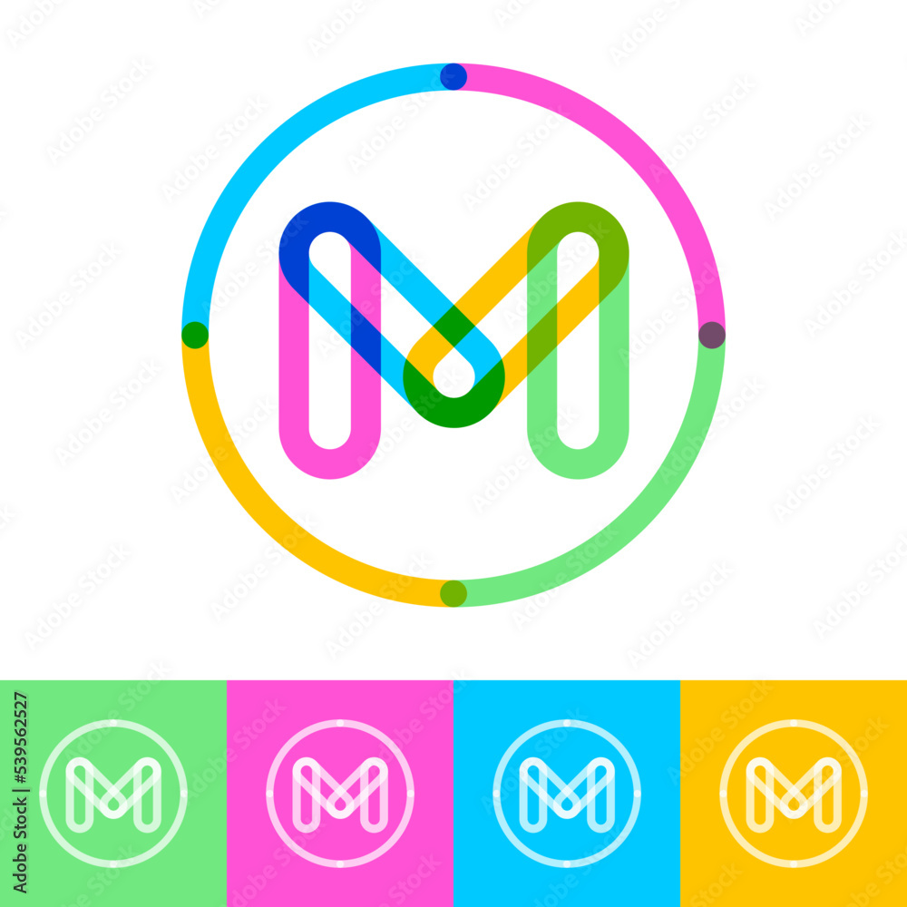 M monogram consist of color transparent elements. Letter M. Emblem for business, internet, web design, app, online shop, label or packaging. M monogram consist of color transparent elements. Letter M. Emblem for business, internet, web design, app, online shop, label or packaging.