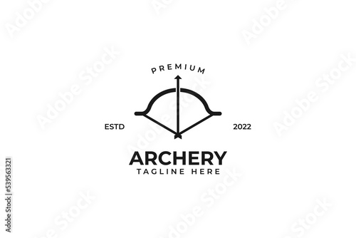 Flat archery bow and arrow logo design vector illustration idea