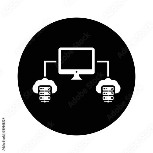 Server, computer, connection icon. Black vector design.