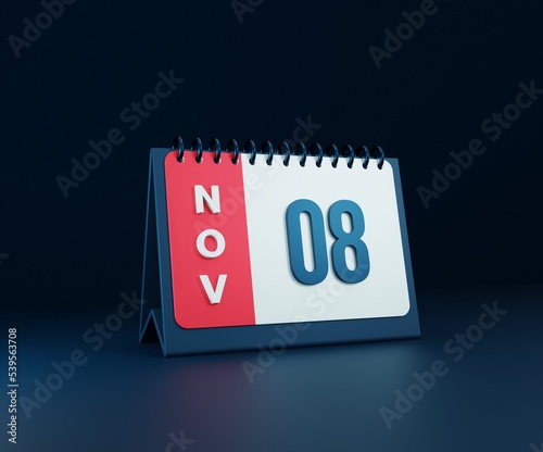 November Realistic Desk Calendar Icon 3D Illustration Date November 08