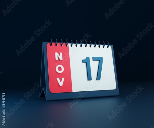 November Realistic Desk Calendar Icon 3D Illustration Date November 17