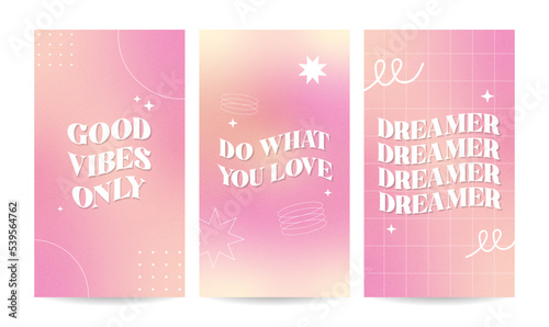 Trendy gradients, typography, y2k greeting cards. Social media stories templates for digital marketing and sales promotion, fashion advertising, Offer social media banners.