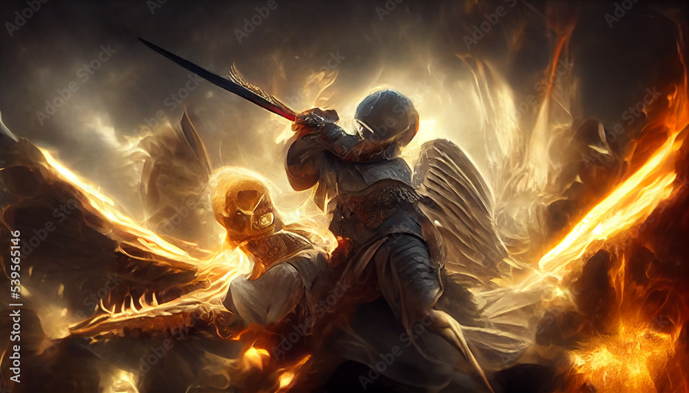 An angel fights with a demon. Eternal battle good vs evil. Inspired by ...