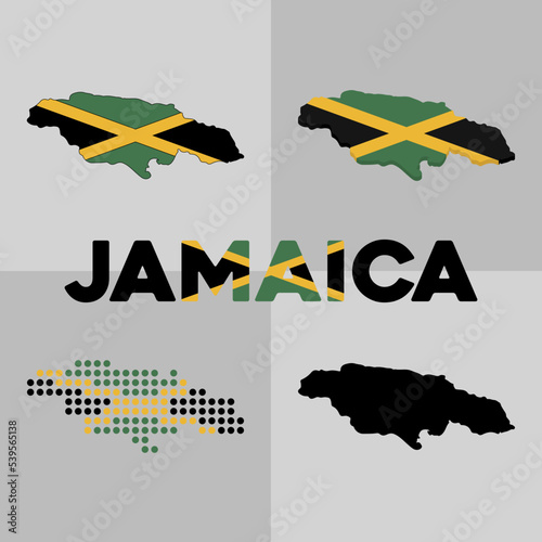 Outline map of the country of Jamaica. Borders and flag of Jamaica. Vector
