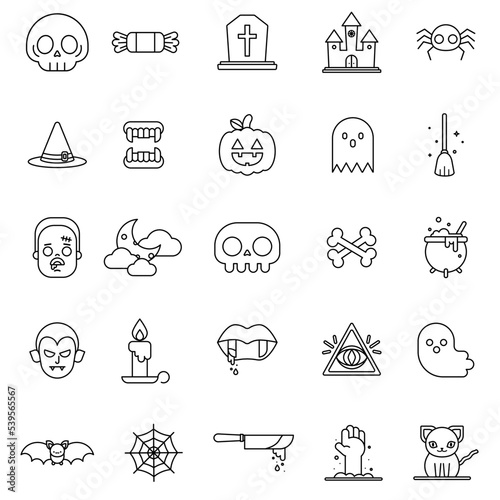 Halloween icons. outline thin line icons. Collection of perfectly thick icons for web design  app  poster  flyer and modern projects. Big icons. halloween