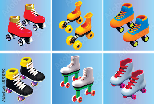 Set og isolated illustration roller skate. roller skates carton 3d style