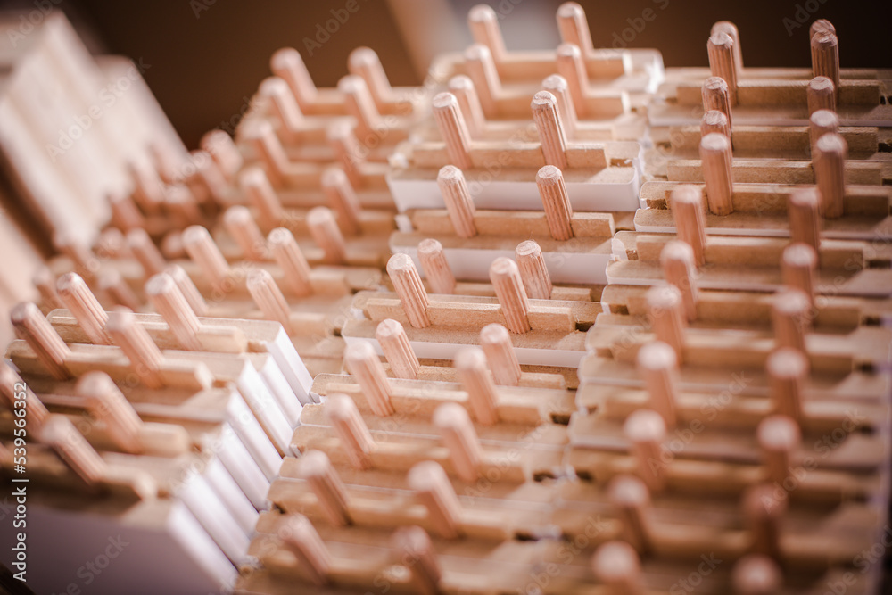 Obraz premium production of small wooden dowels