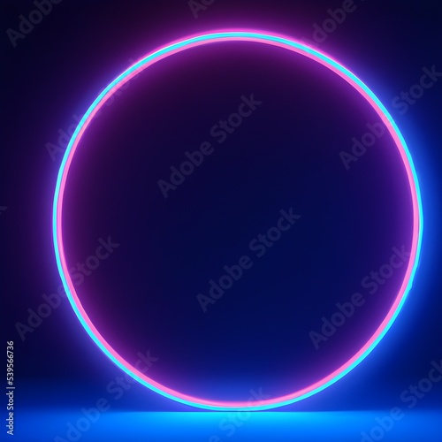 Neon light circle ring. Purple glow laser neon round effect circle frame background