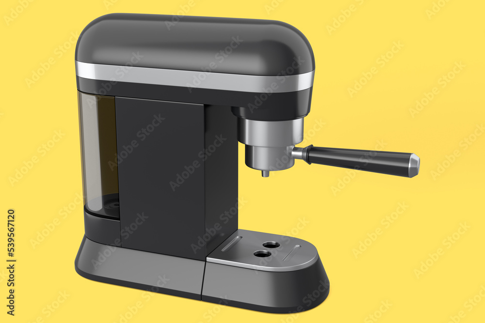 Espresso coffee machine with a horn on yellow background. Espresso coffee machine with a horn on yellow background.
