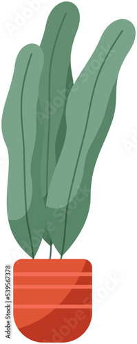 Pot with houseplant isolated at white background. Vector flowerpot of decorative green plant with long leaves in ceramic pot. Indoor plant concept of domestic greenery. Icon for home interior plant