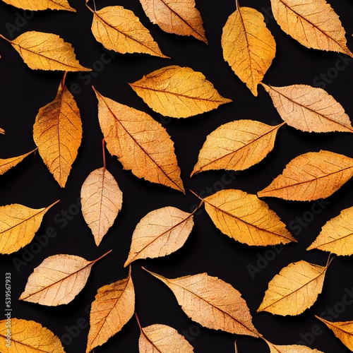 Orange autumn leaves on black background seamless pattern