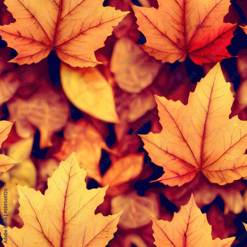 Orange autumn leaves on black background seamless pattern Orange autumn leaves on black background seamless pattern