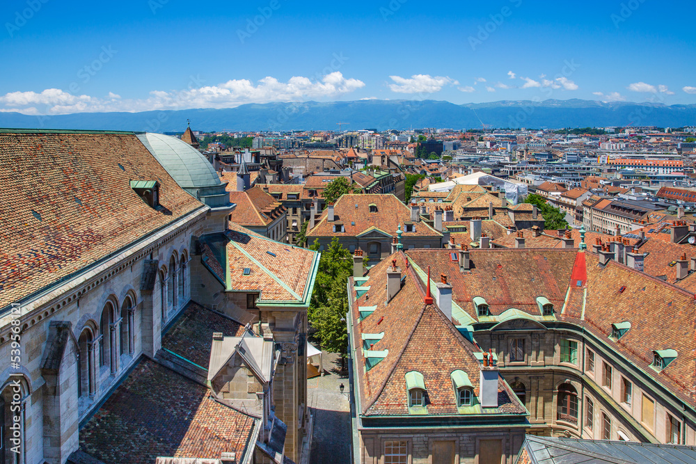 Rooftop view of Geneva, Switzerland - from St. Pierre's Cathedral
