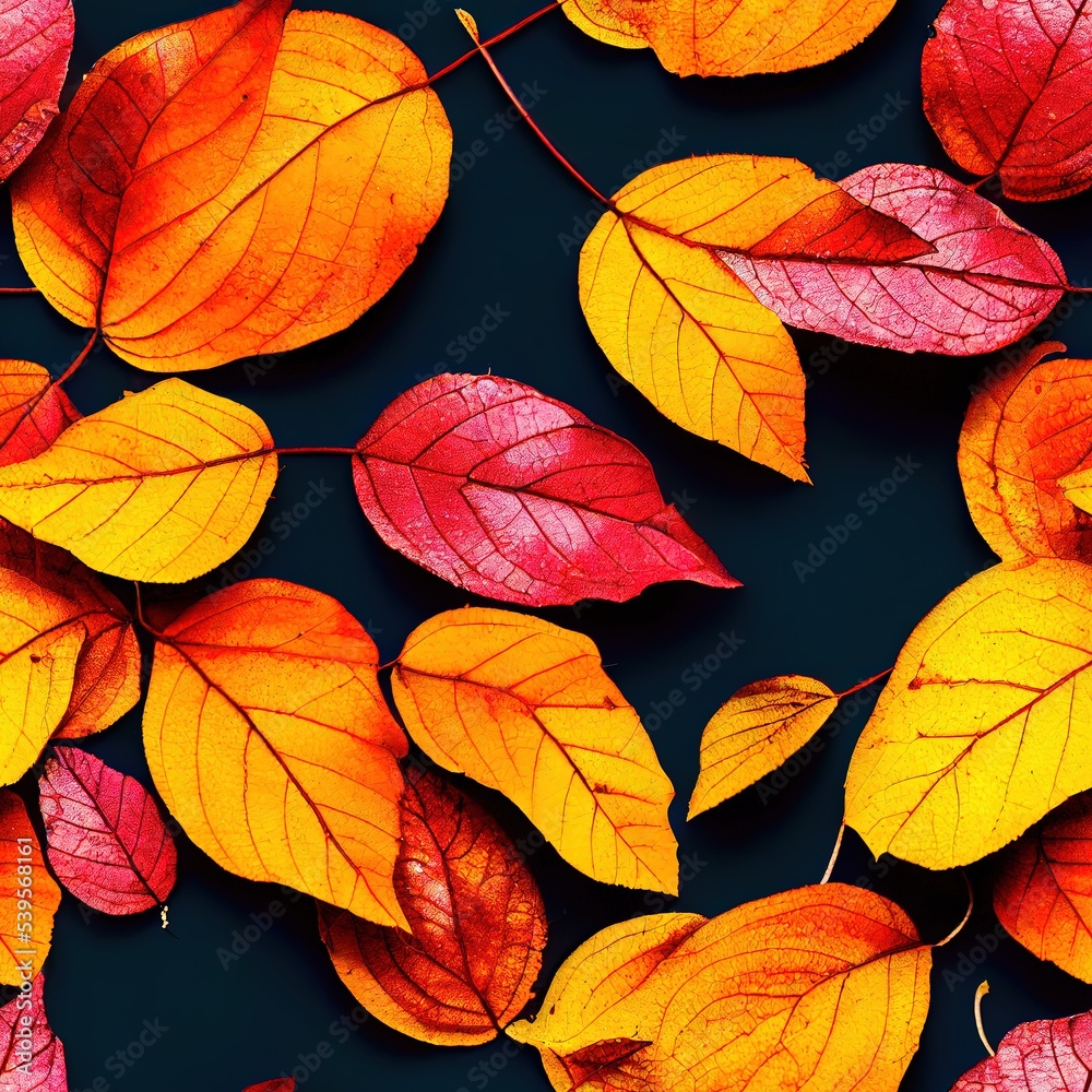 Orange autumn leaves on black background seamless pattern Orange autumn leaves on black background seamless pattern