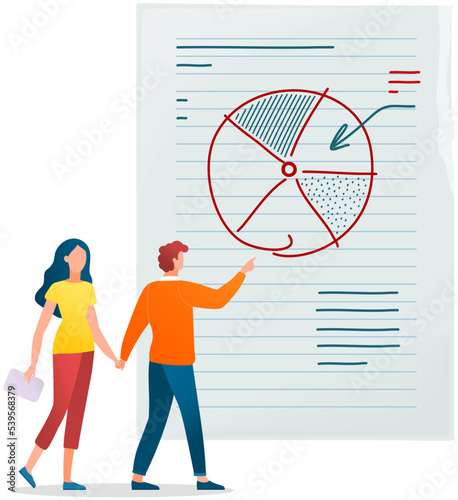 People analyzing chart, doing data analysis. Business data researching. Increase sales and skills. Analytics team monitoring investment result. Finance report graph. Marketers research market model