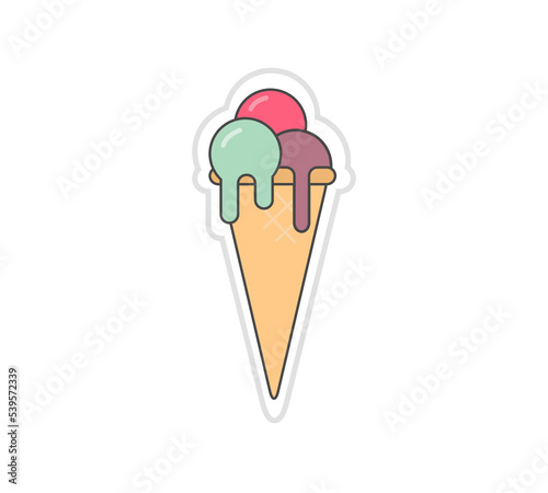  Ice cream sticker. Cartoon illustration of ice cream.