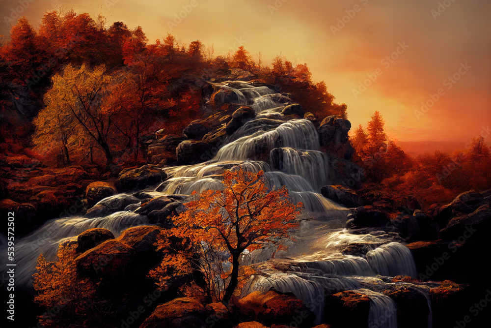 Waterfall in the autumn light