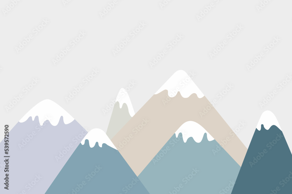 Vector hand drawn mountains. Mountain landscape. Wallpaper. For wall design, children's wallpaper, background.	
