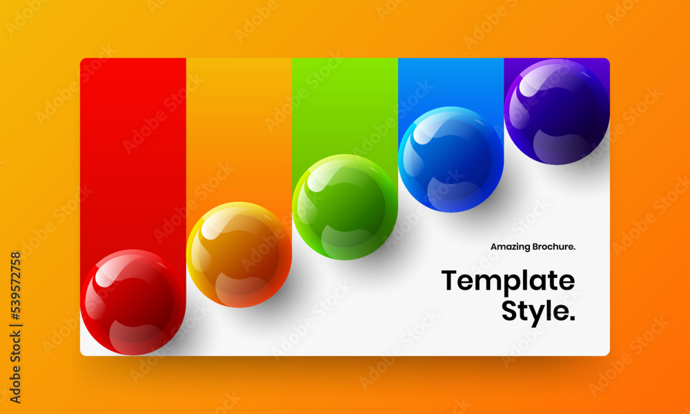 Creative corporate cover design vector template. Vivid realistic spheres front page concept.