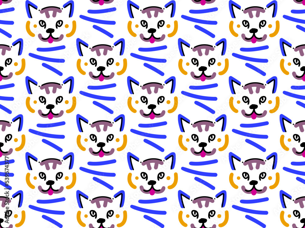 Fototapeta premium Seamless vector pattern made of cute line art cats