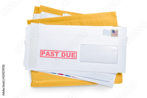 Bills envelopes stack mails past due isolated correspondence photo