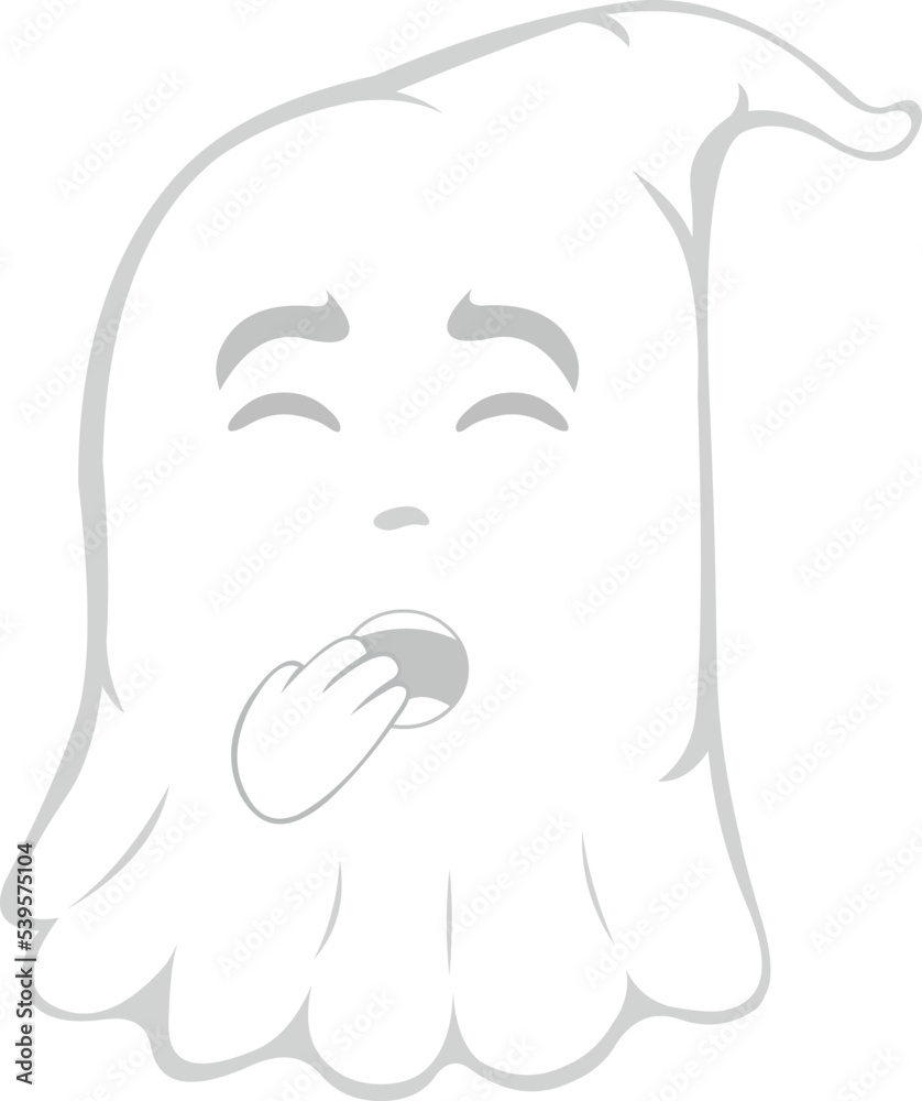 Vector illustration of a cartoon ghost yawning with his hand in his mouth