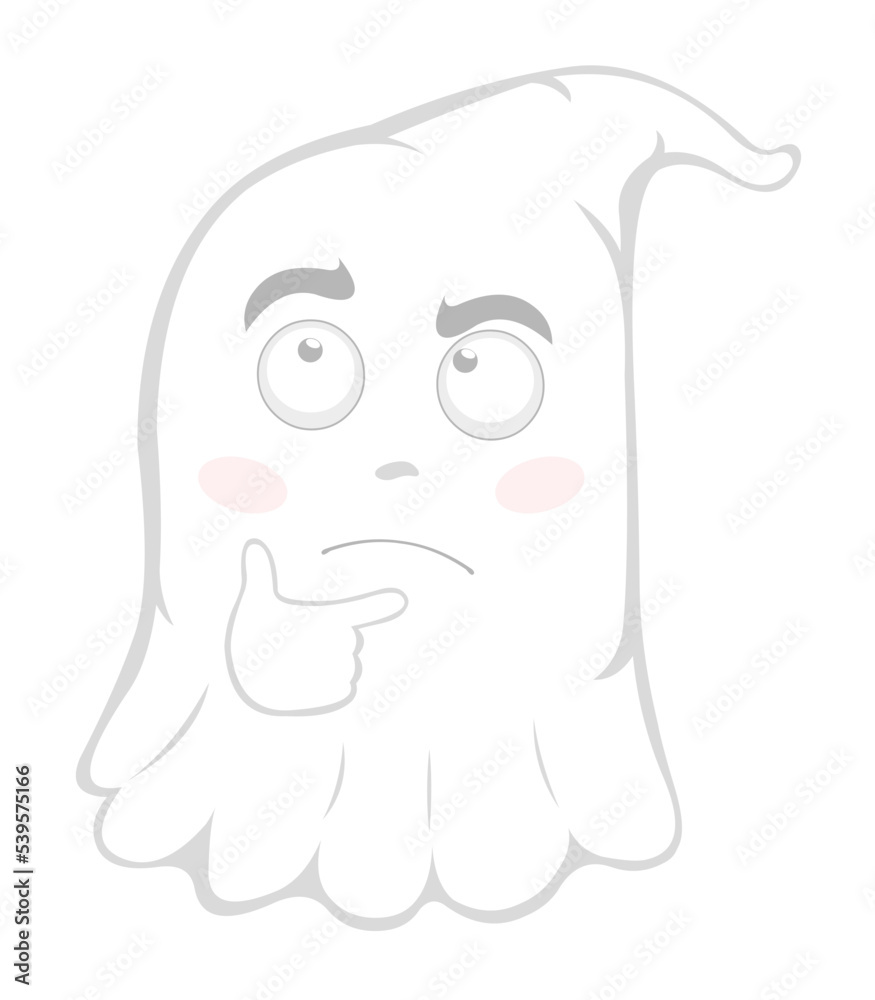 Vector illustration of a cartoon ghost with a thinking or doubt expression