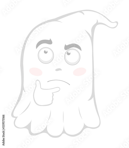 Vector illustration of a cartoon ghost with a thinking or doubt expression