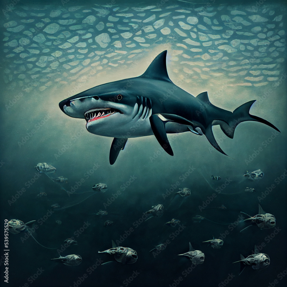 Obraz premium white shark underwater. Swimming is dangerous.
