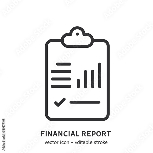 Financial report line icon. People study the financial statement. Concept of financial report, digital accounting, audit and financial research, accounting report. Flat outline icon. Editable stroke