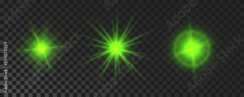 Set of green glowing sparkling stars
