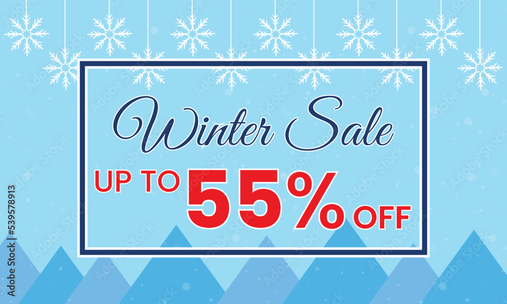 winter sale 55 percent off banner, Winter sale banner template, winter 55 % sale banner