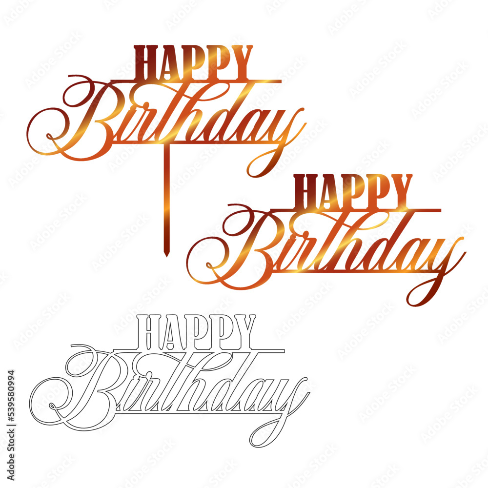 Happy birthday cake topper. Sign for laser cutting Stock Vector Adobe Stock